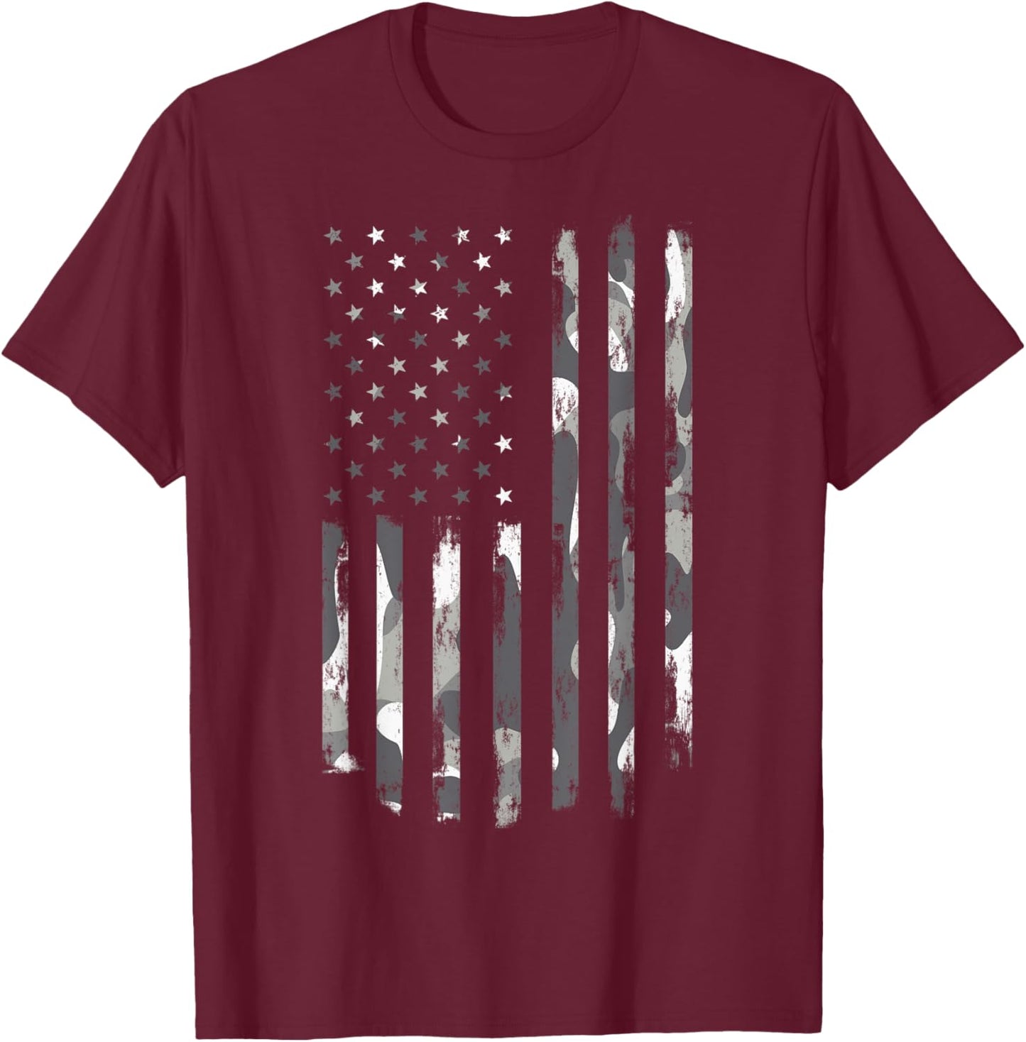 Camo American Flag USA Camouflage Men Boys Women Girls Kids T-Shirt - T-Shirt | Maroon