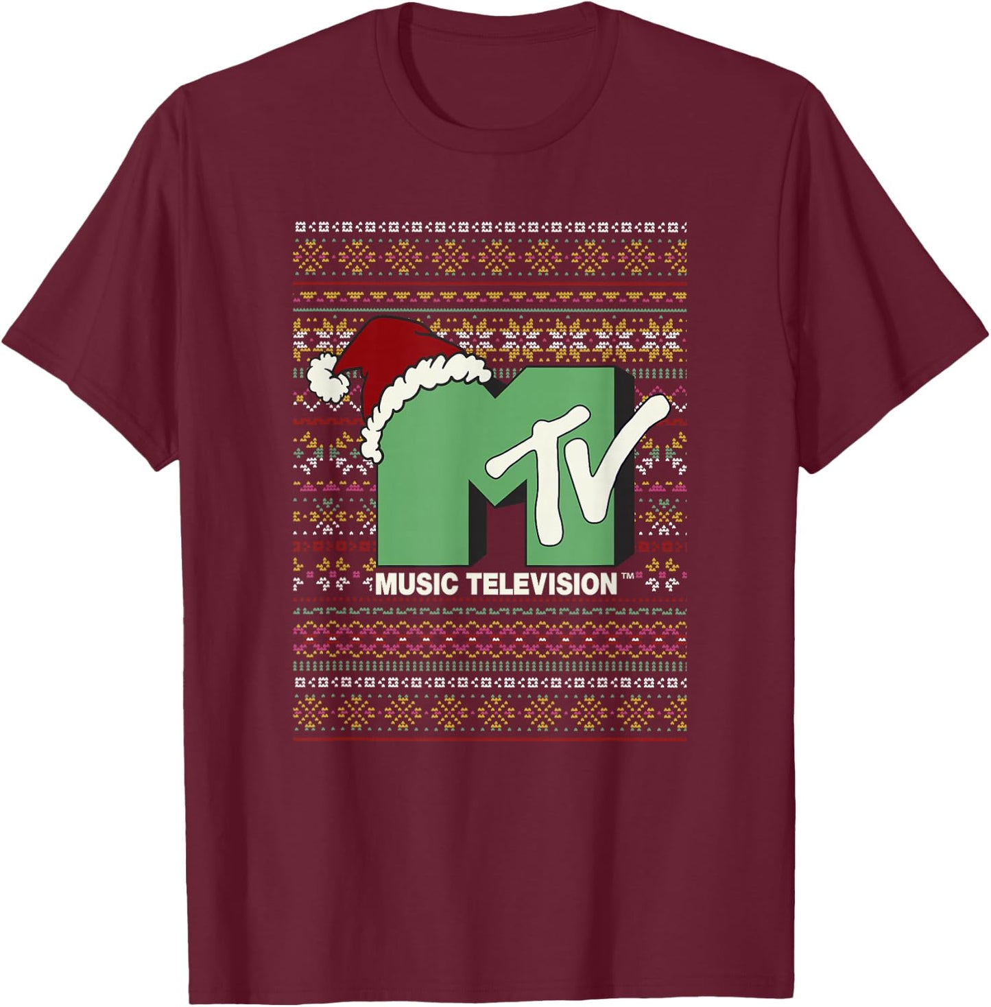 MTV Christmas Ugly Sweater Logo T-Shirt - T-Shirt | Maroon