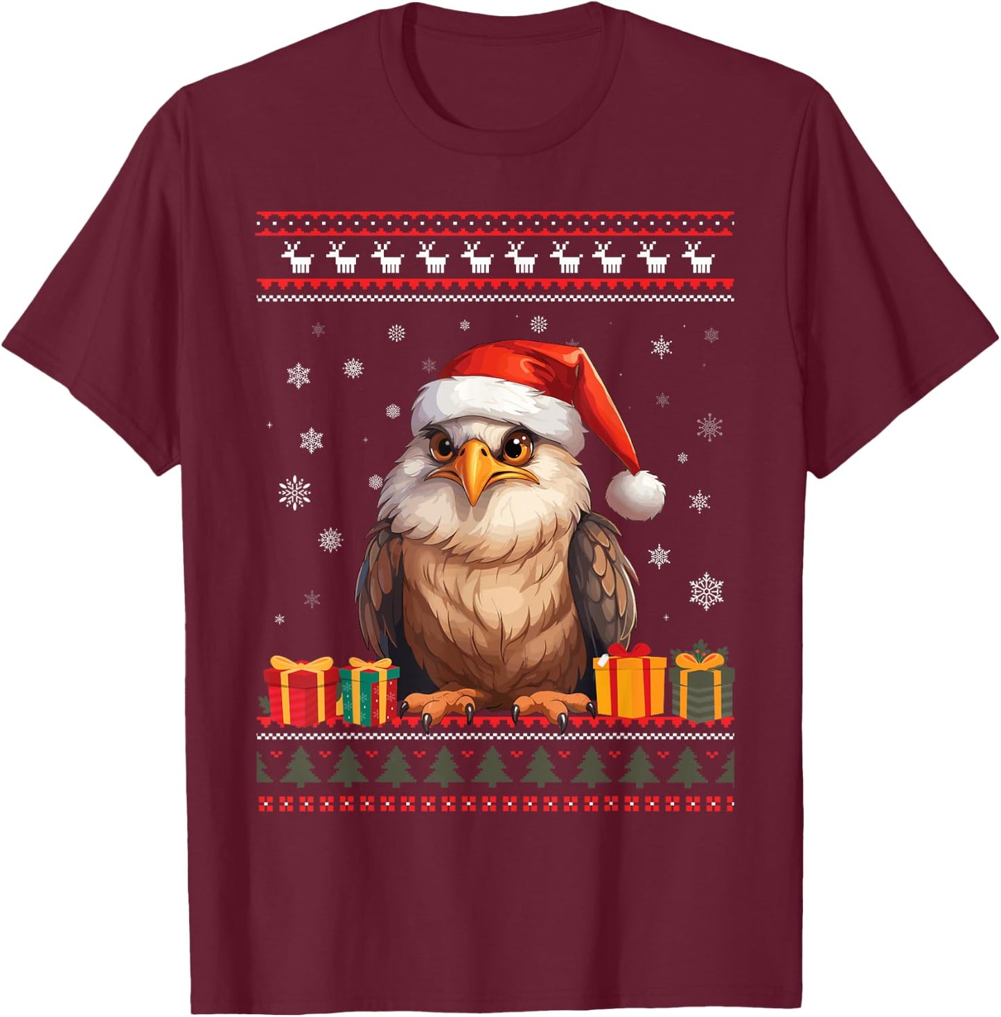 Christmas Eagle Santa Hat Ugly Christmas Sweater T-Shirt - T-Shirt | Maroon