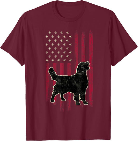 Golden Retriever Dog Lovers American Flag 4th Of July T-Shirt - T-Shirt | Maroon
