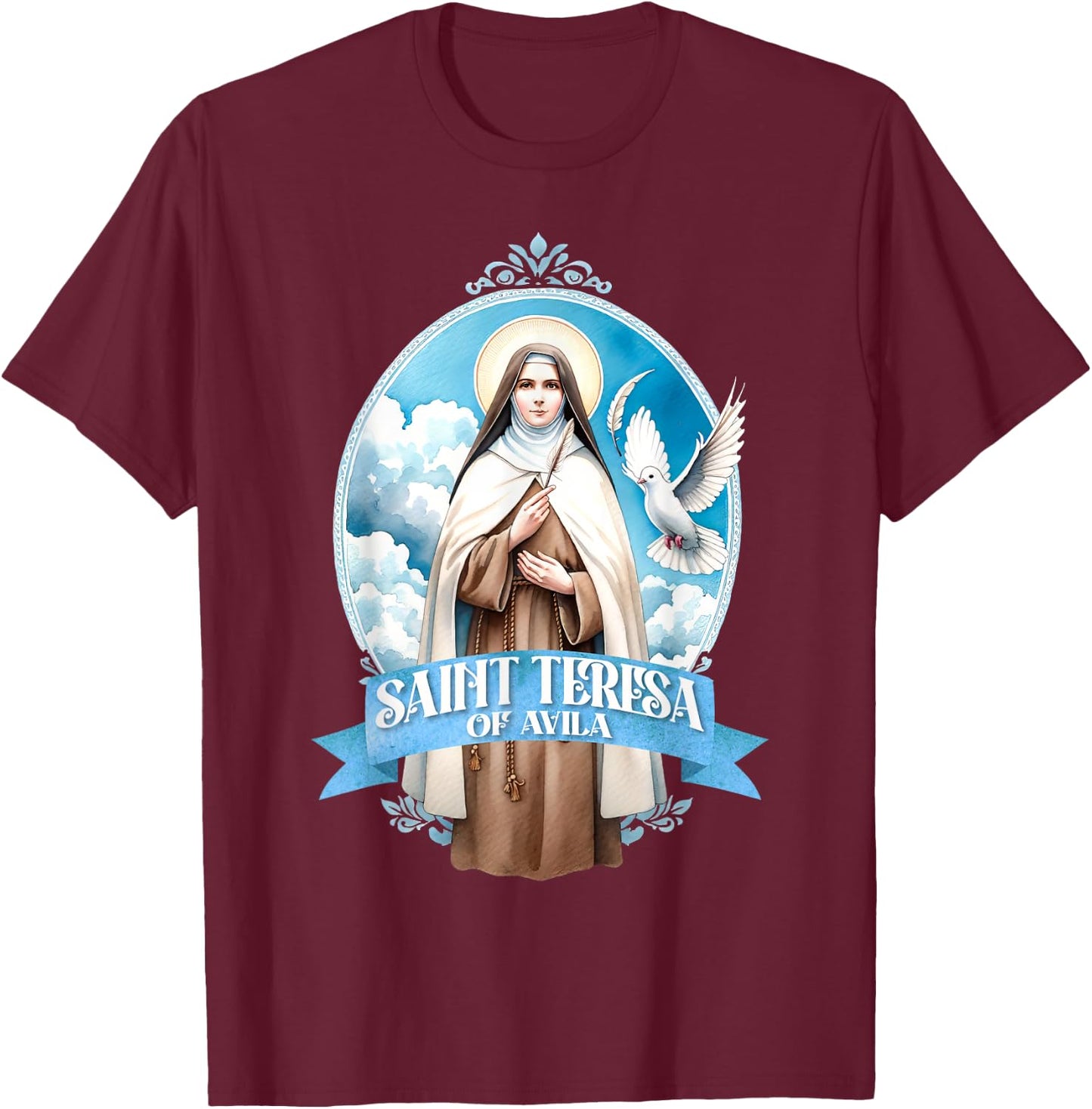 St Teresa of Avila Interior Castle Catholic Patron Saint T-Shirt - T-Shirt | Maroon