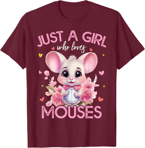 Just A Girl Who Loves Mouses Girls T-Shirt - T-Shirt | Maroon