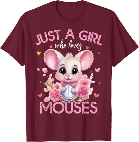 Just A Girl Who Loves Mouses Girls T-Shirt - T-Shirt | Maroon