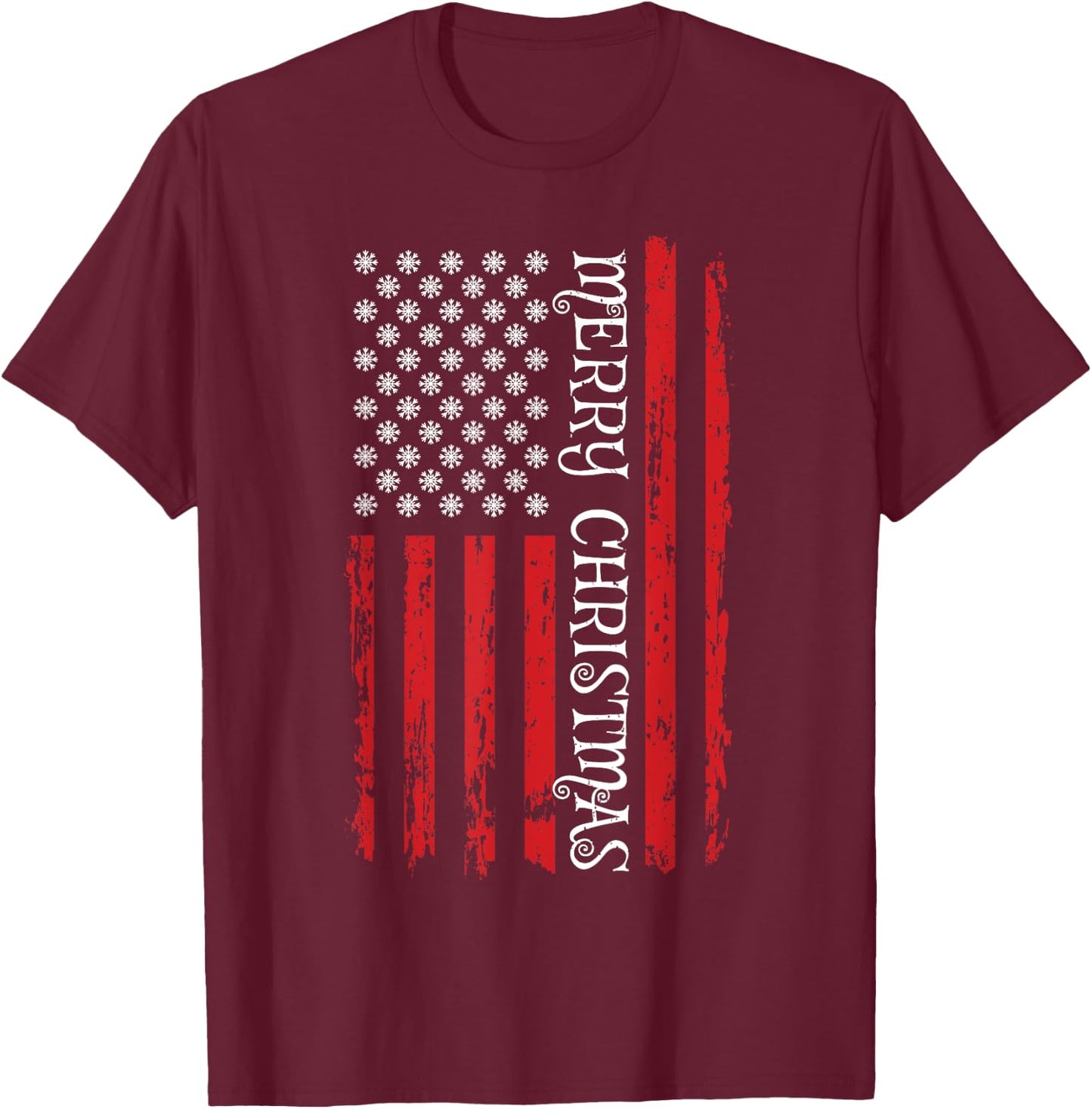 Patriotic USA Flag Shirt Men Women Kids Merry Christmas T-Shirt - T-Shirt | Maroon