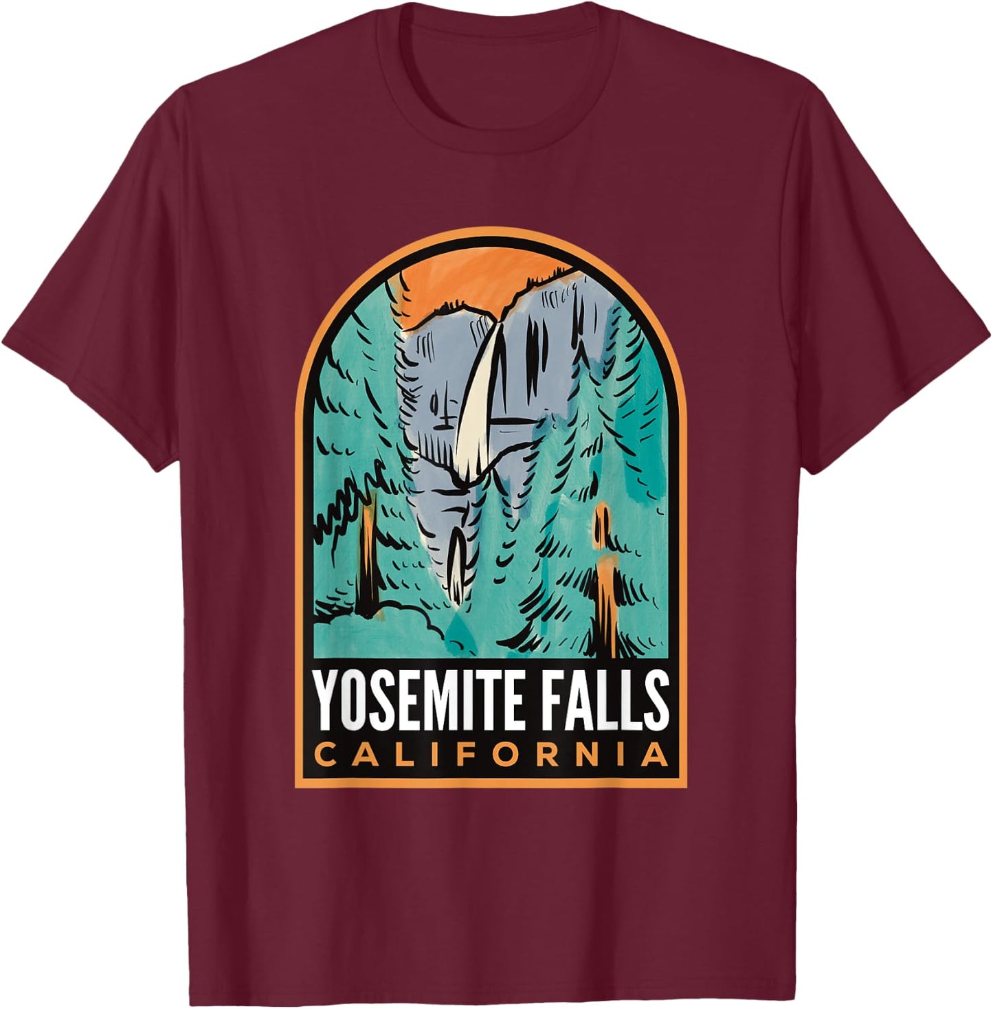 Yosemite Falls National Park Valley Waterfall T-Shirt - T-Shirt | Maroon