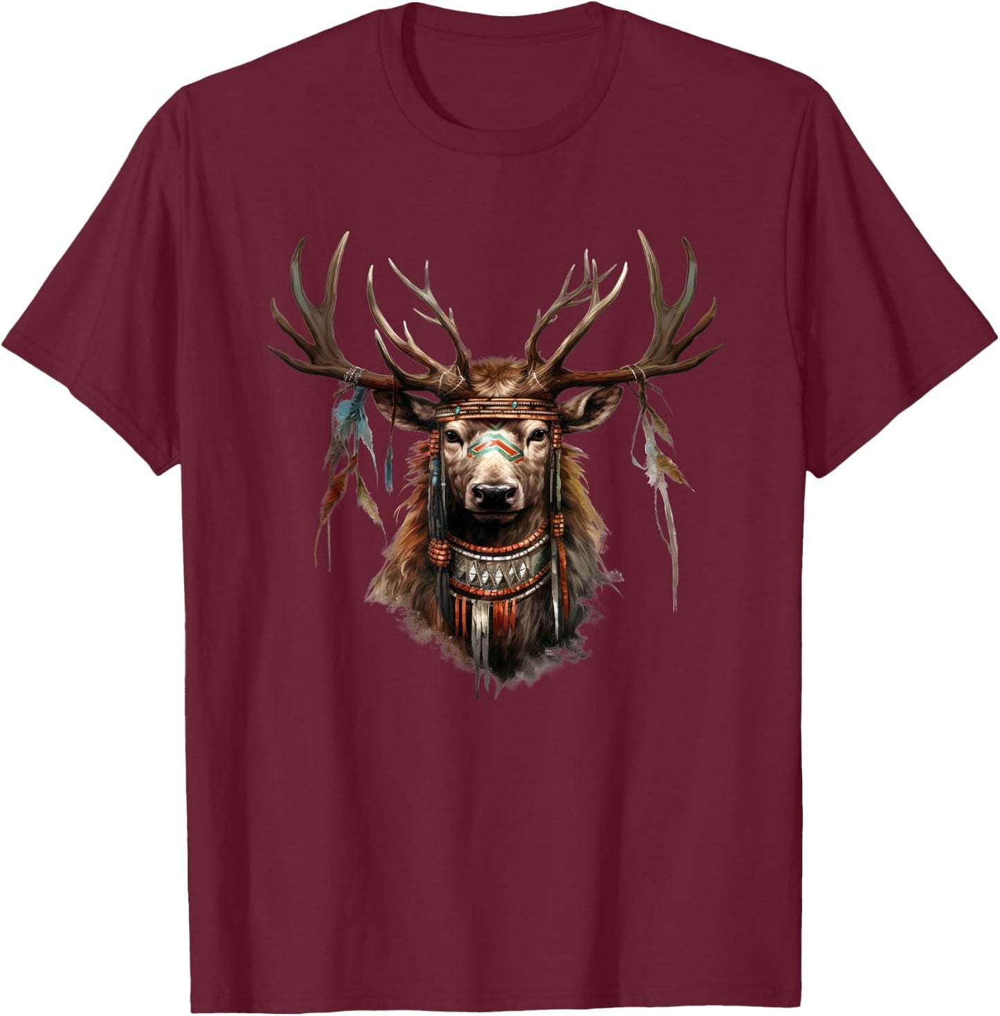 American Deer Natural Esoteric Indian Jewelry Buffalo T-Shirt - T-Shirt | Maroon