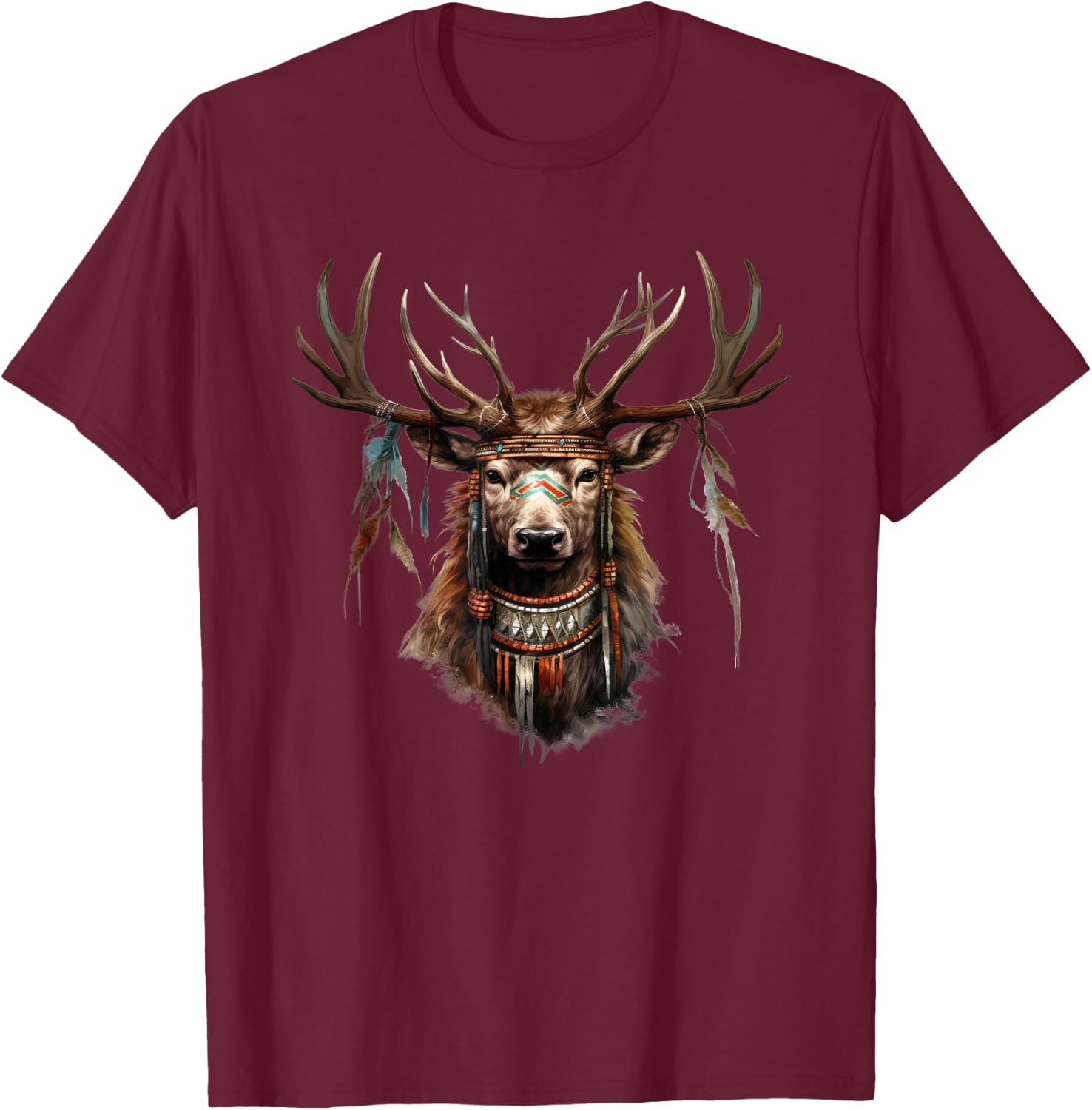 American Deer Natural Esoteric Indian Jewelry Buffalo T-Shirt - T-Shirt | Maroon