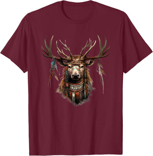 American Deer Natural Esoteric Indian Jewelry Buffalo T-Shirt - T-Shirt | Maroon