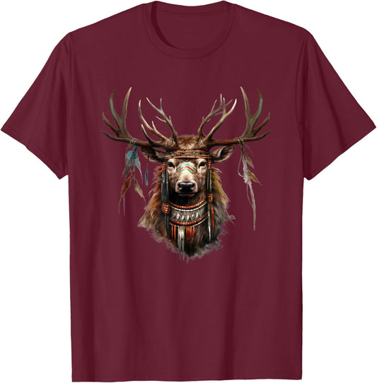 American Deer Natural Esoteric Indian Jewelry Buffalo T-Shirt - T-Shirt | Maroon