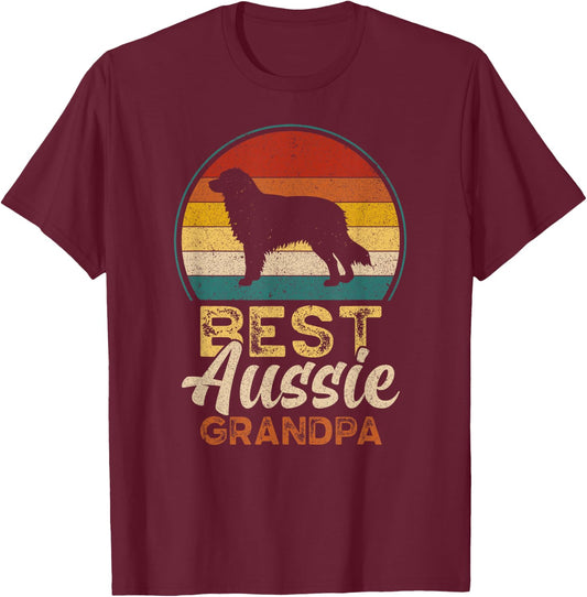 Best Aussie Grandpa, Father's Day, Australian Shepherd T-Shirt - T-Shirt | Maroon