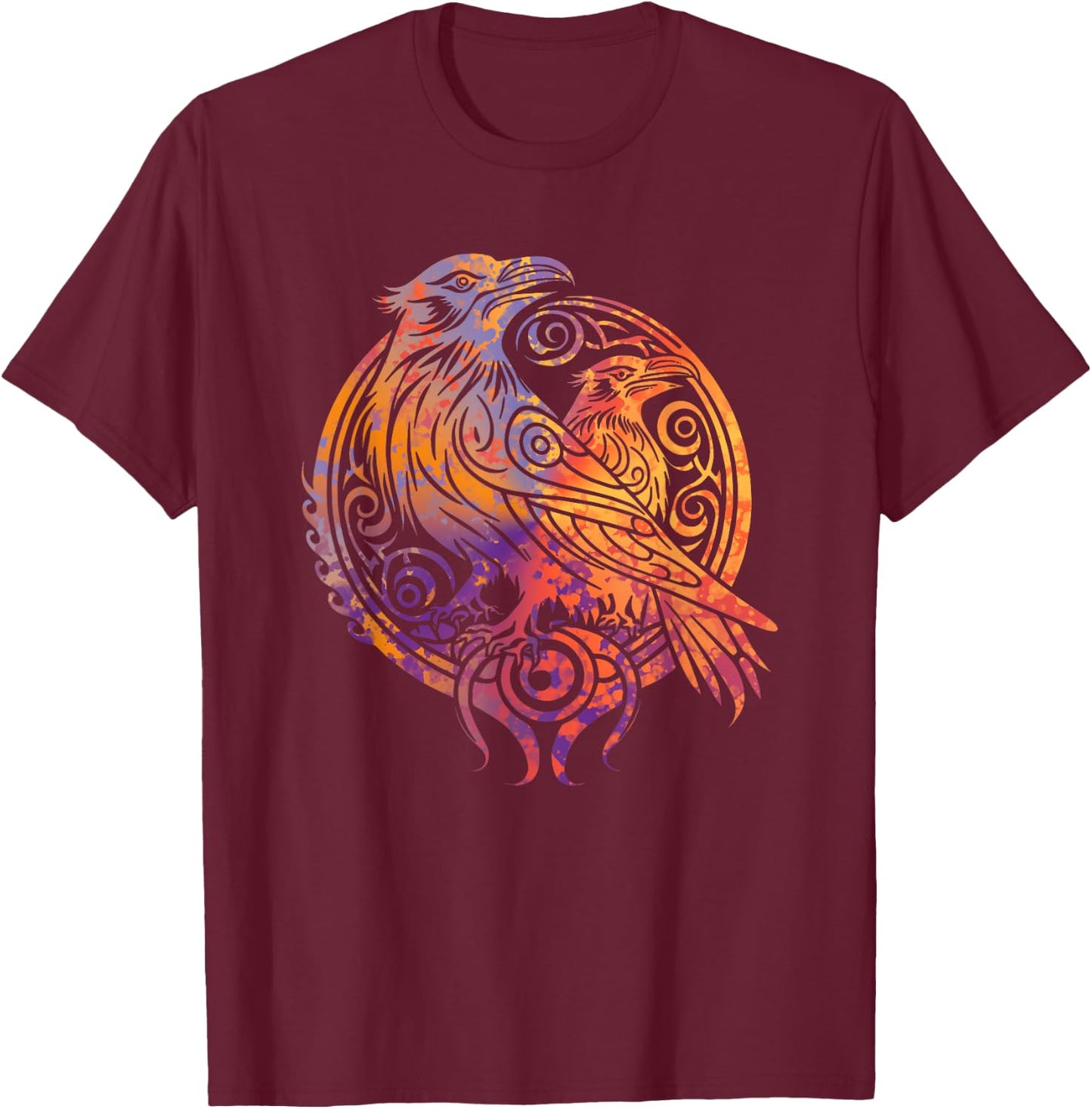 Odins Raven Norse Mythology Viking Birds Celtic Knots Asgard T-Shirt - T-Shirt | Maroon