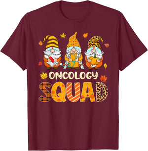 Oncology Squad Cute Gnome Nurse Leopard Thanksgiving Fall T-Shirt - T-Shirt | Maroon