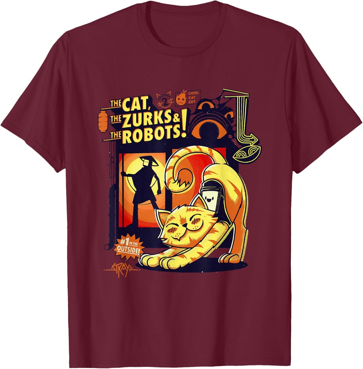 Stray Cats, Zurks, and Robots Video Game T-Shirt - T-Shirt | Maroon