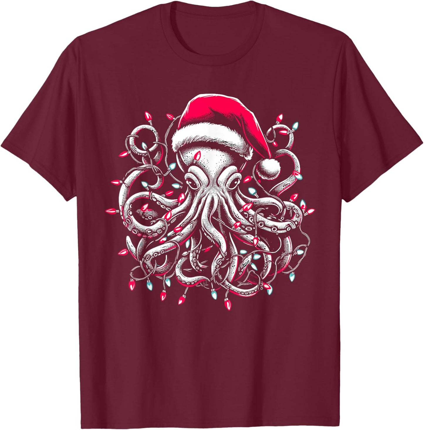 Octopus Christmas Lights Octopus Lover Men Women T-Shirt - T-Shirt | Maroon