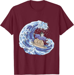 Surfing Japan Samurai Cat Vintage Surf Board T-Shirt - T-Shirt | Maroon