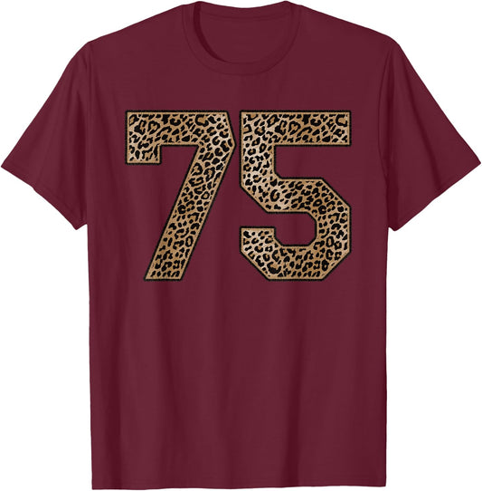 Leopard Number 75 Athlete Sports Jersey Supporter Fanwear T-Shirt - T-Shirt | Maroon