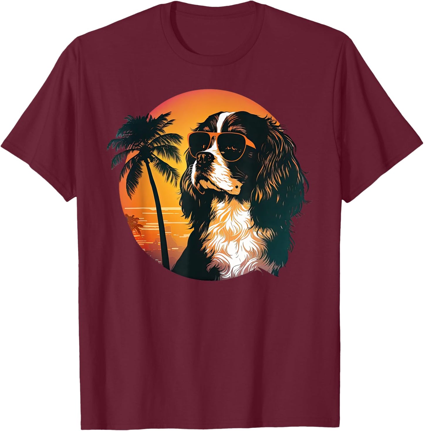 Funny Cavalier King Charles Spaniel Cute Cool Sunglasses T-Shirt - T-Shirt | Maroon