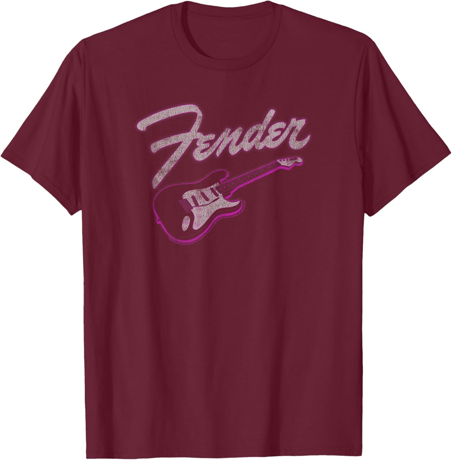 Fender Neon Guitar Outline Centered Logo T-Shirt - T-Shirt | Maroon
