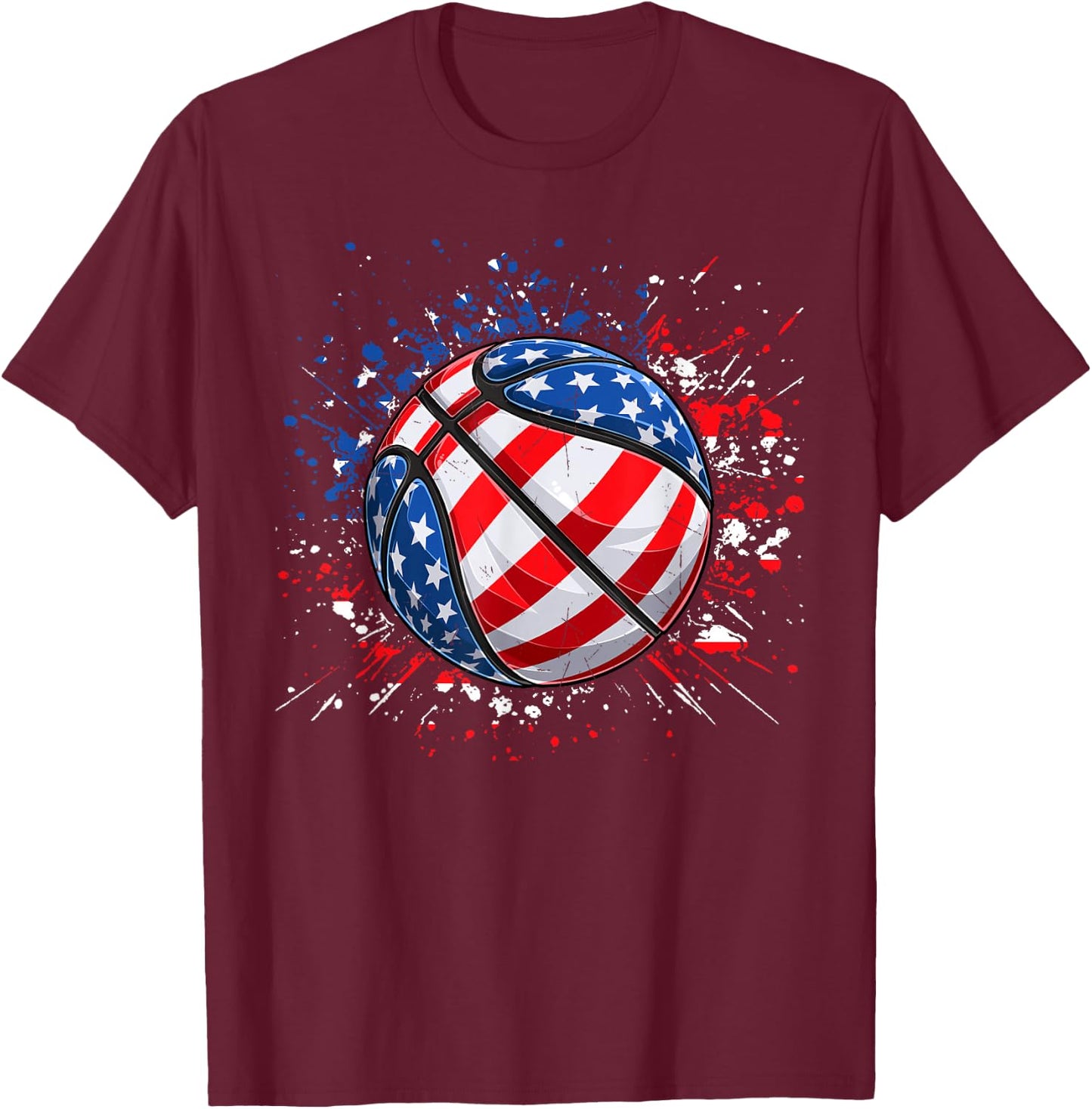 Basketball American Flag 4th Of July Men Boys Basketball T-Shirt - T-Shirt | Maroon