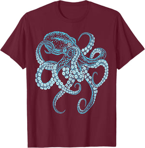 Octopus deep-sea blue kraken in combat stance T-Shirt - T-Shirt | Maroon