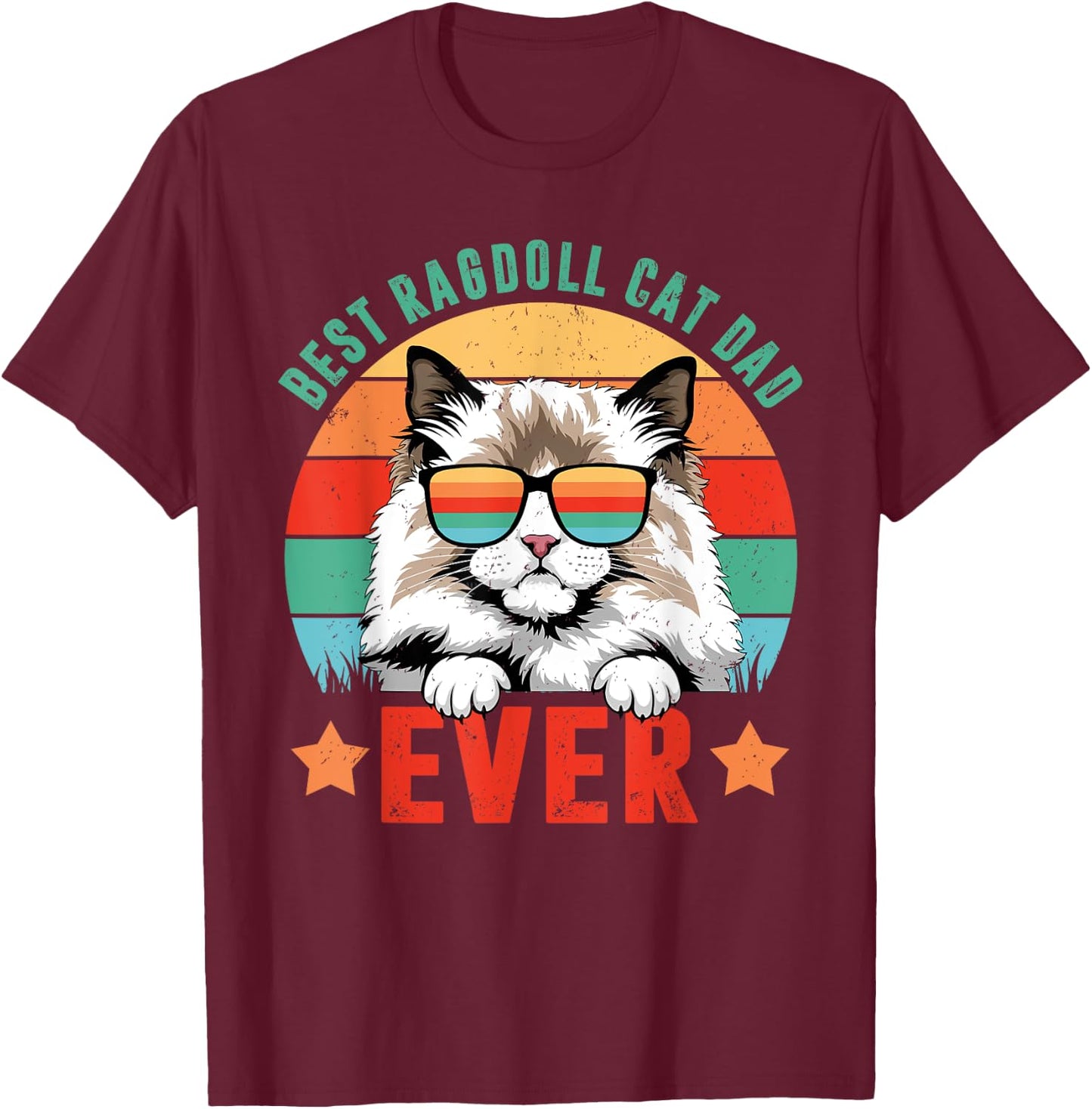 Retro Vintage Best Ragdoll Cat Ever Daddy Fathers Day T-Shirt - T-Shirt | Maroon