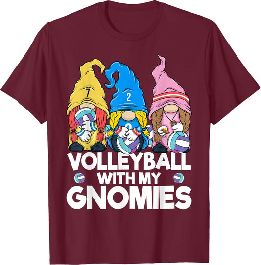 Volleyball Gnome Volleyball with My Gnomies Women Teen Girls T-Shirt - T-Shirt | Maroon
