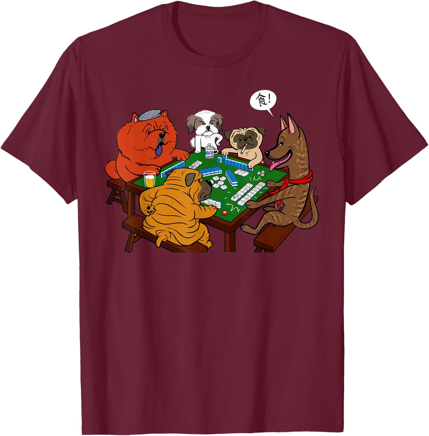 Shiba Inu, Dog, Mahjong, Funny , Dog, Lettered, Men's, Funny, Clothes, Funny Goods, Present, Neta, Jakushi T-Shirt - T-Shirt | Maroon
