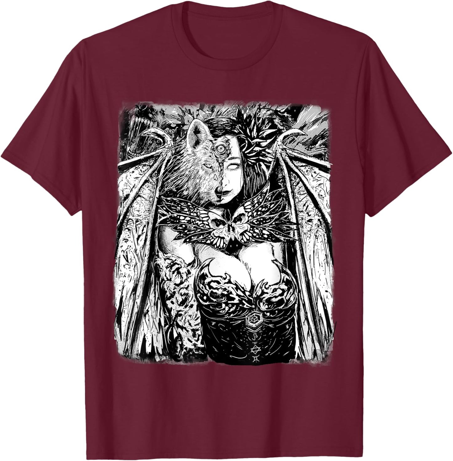 Gothic Succubus Dragon Lady Manga Art - Sexy Manga Girl T-Shirt - T-Shirt | Maroon