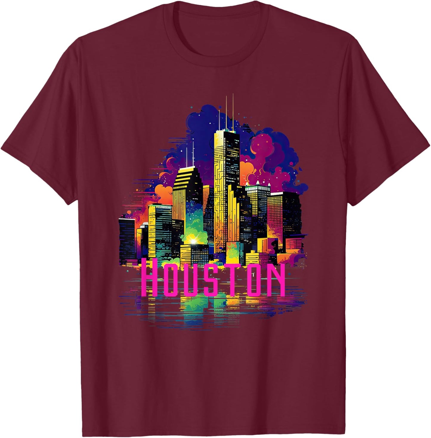 Houston Texas City Downtown Skyline Texas HOU T-Shirt - T-Shirt | Maroon