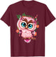 Cute Pink Owl - Girl who Loves Owls Nature and Birds T-Shirt - T-Shirt | Maroon