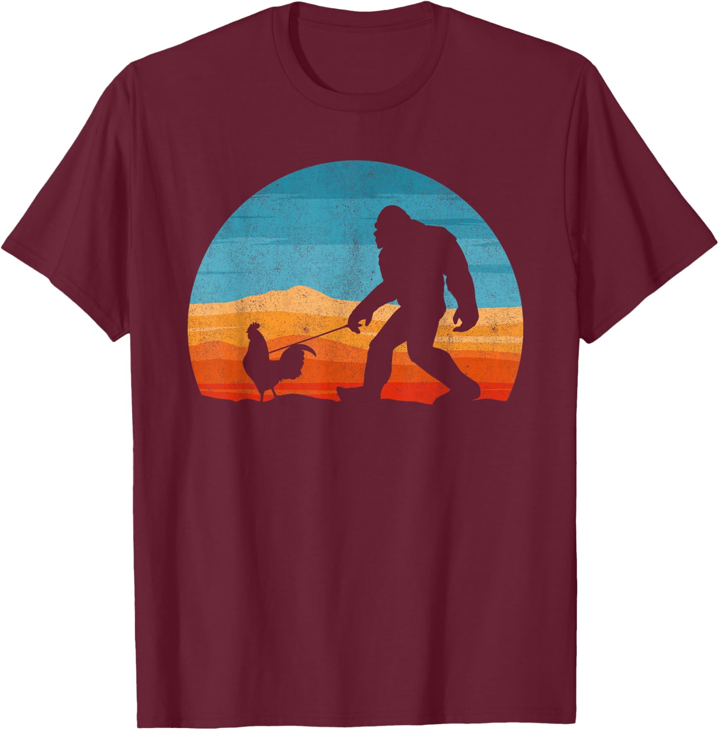 Bigfoot Walking Rooster Sasquatch Chicken Lover T-Shirt - T-Shirt | Maroon