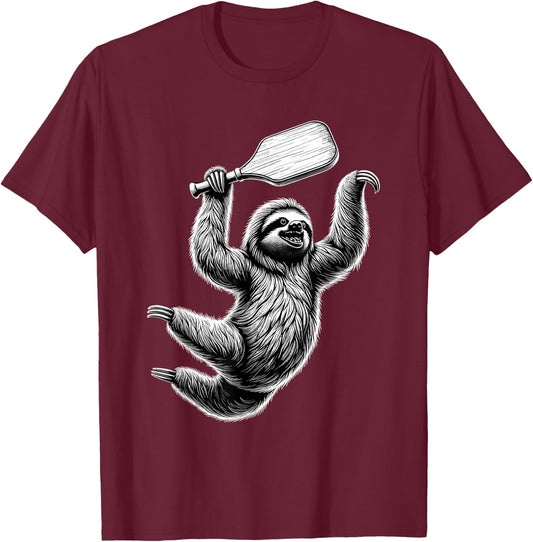 Sloth Playing Pickleball For Pickle Ball Player T-Shirt - T-Shirt | Maroon