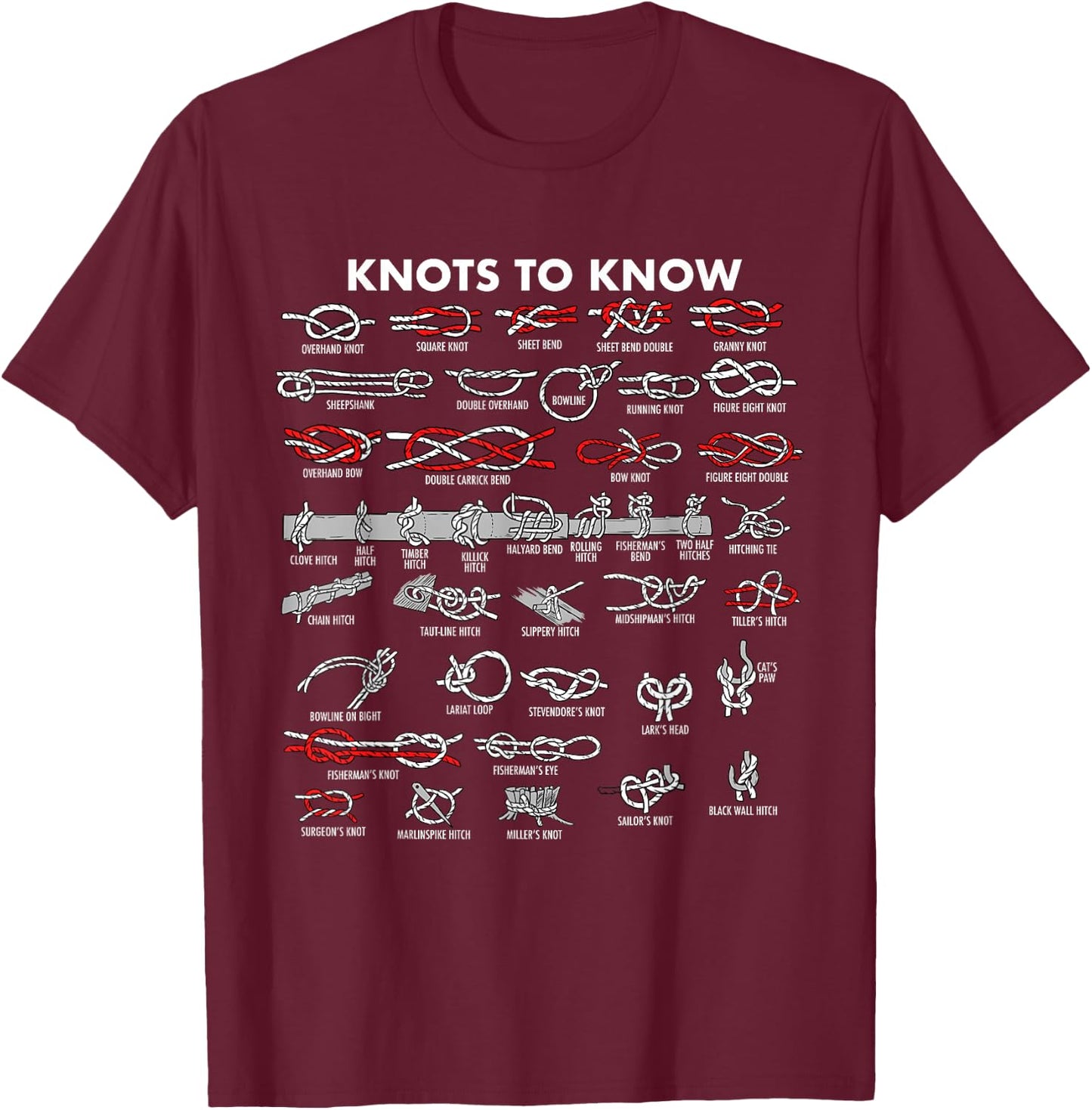 Knots To Know Camping Boys Girls Knots T-Shirt - T-Shirt | Maroon