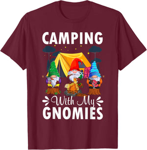 Funny Camping With My Gnomies Gnome Lovers Hikers Campers T-Shirt - T-Shirt | Maroon