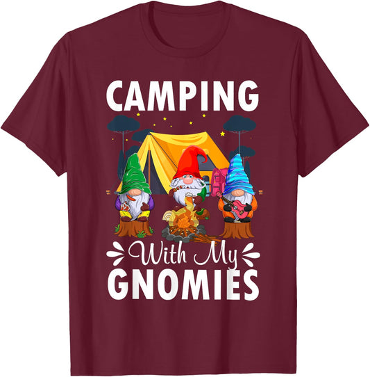 Funny Camping With My Gnomies Gnome Lovers Hikers Campers T-Shirt - T-Shirt | Maroon