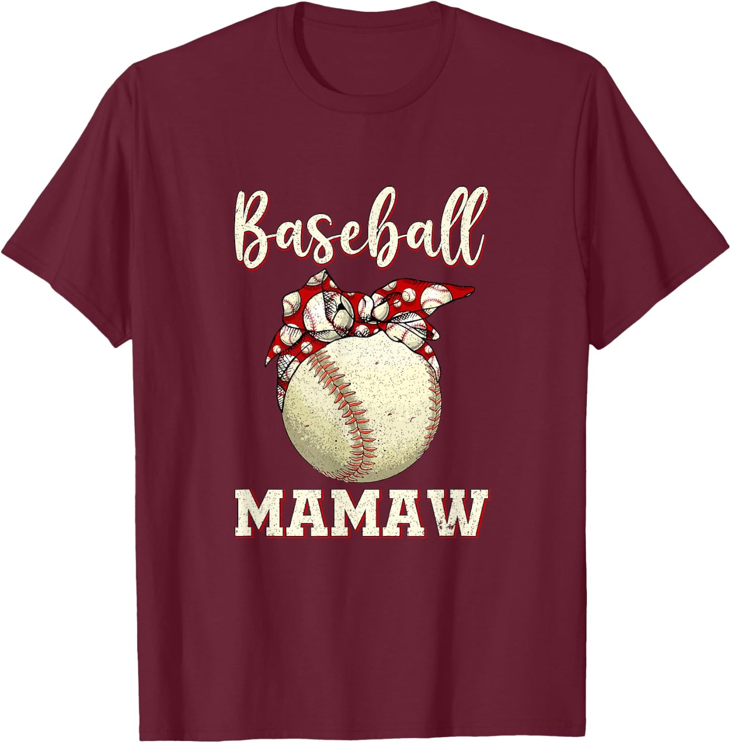 Vintage Baseball Mamaw Softball Leopard Mother's Day T-Shirt - T-Shirt | Maroon