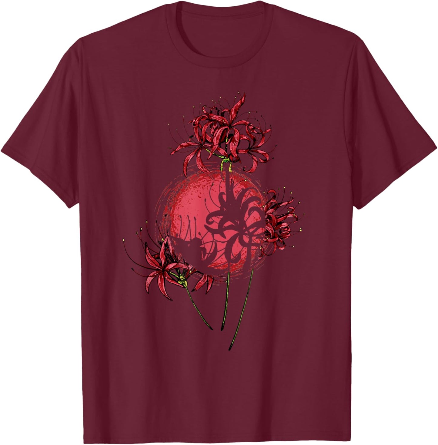 Japanese Spider Lily Lycoris Grunge Anime Aesthetic Flower T-Shirt - T-Shirt | Maroon