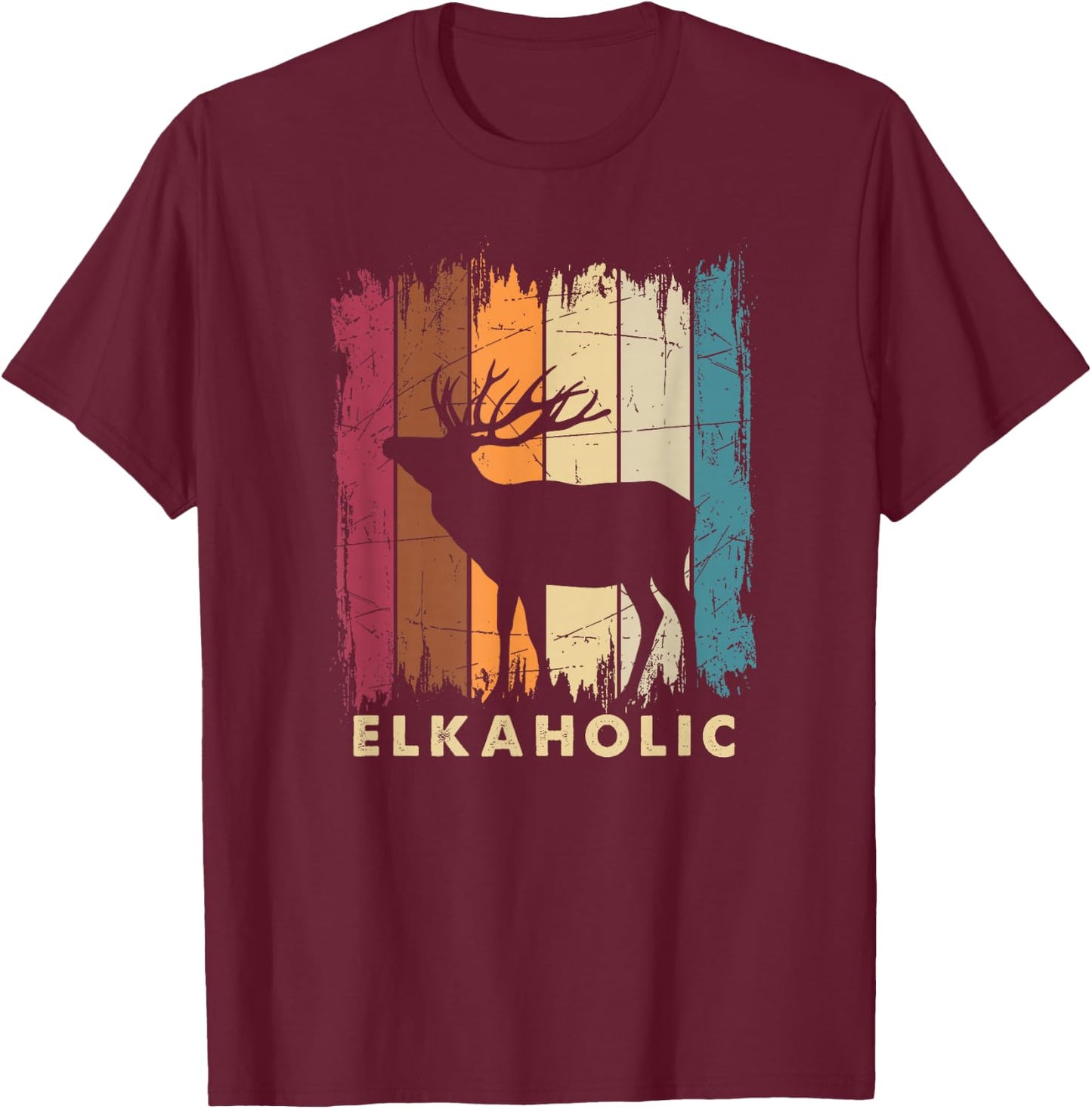Wildlife Buck Elk Hunting Hunter Deer Silhouette Elkaholic T-Shirt - T-Shirt | Maroon