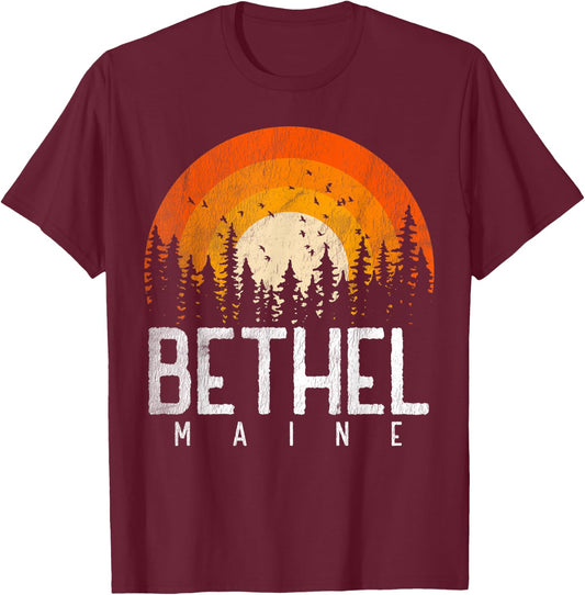 Bethel Maine ME Shirt Retro Style Vintage 70s 80s 90s Gift T-Shirt - T-Shirt | Maroon