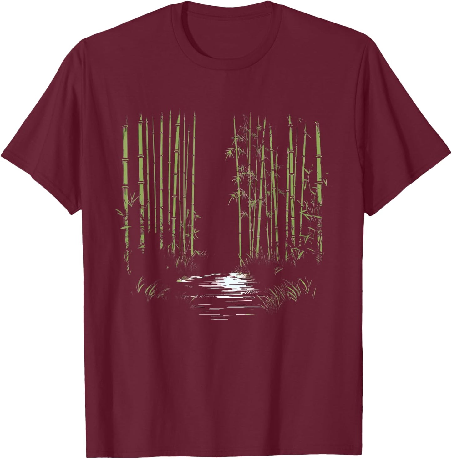 Minimalist Asian Bamboo Forest Line Art Nature T-Shirt - T-Shirt | Maroon