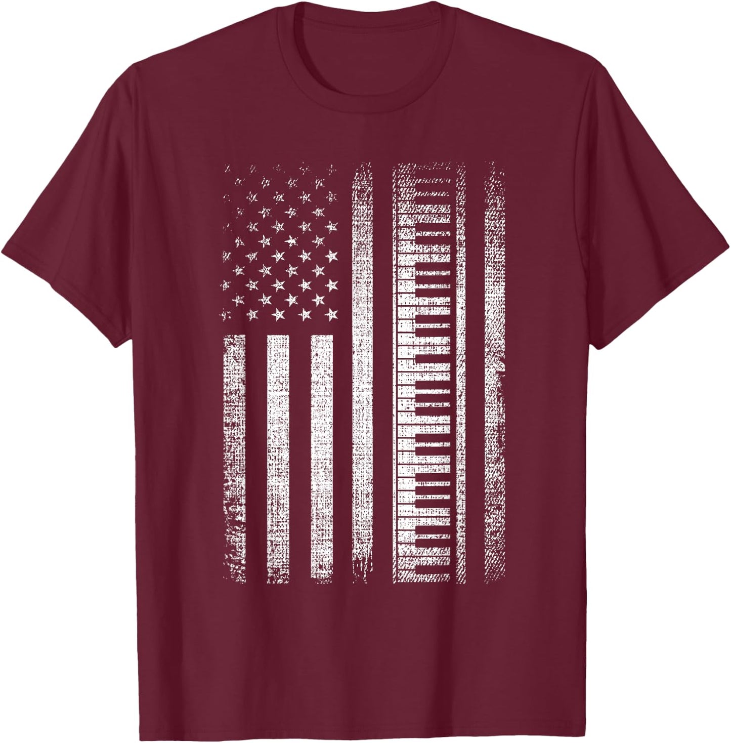 Patriotic Keyboard Player Keyboardist Keyboarder USA Flag T-Shirt - T-Shirt | Maroon