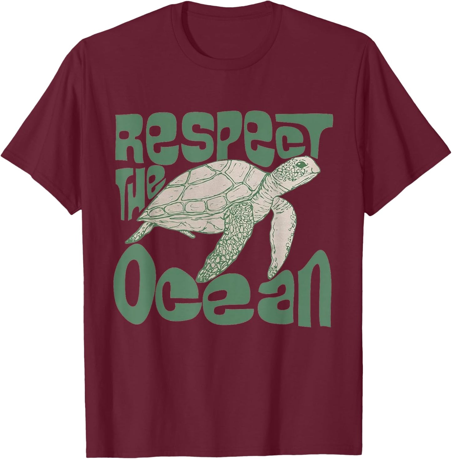 Respect The Ocean Turtle T-Shirt - T-Shirt | Maroon