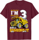 Kids Three 3rd Birthday Construction Truck 3yr Boy 3 Years Old T-Shirt - T-Shirt | Maroon