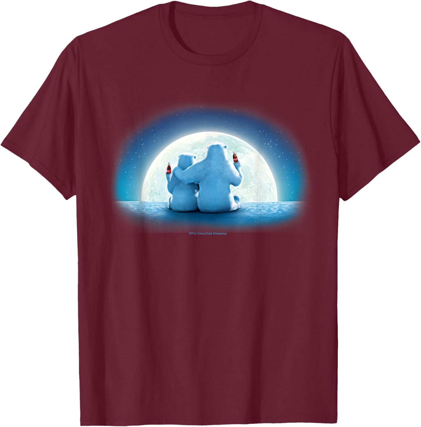 Coca-Cola Christmas Polar Bears Moonlight Portrait T-Shirt - T-Shirt | Maroon
