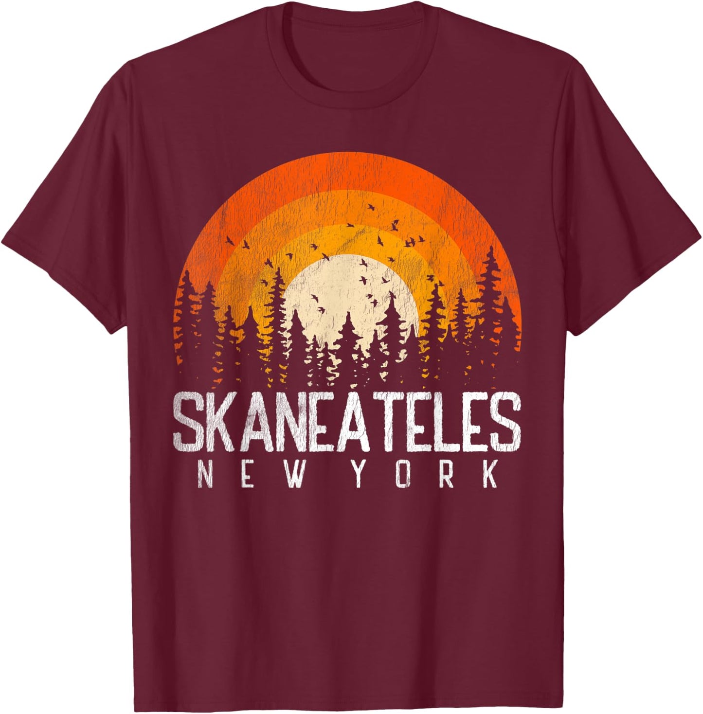 Skaneateles New York NY Shirt Retro Vintage 70s 80s 90s Gift T-Shirt - T-Shirt | Maroon