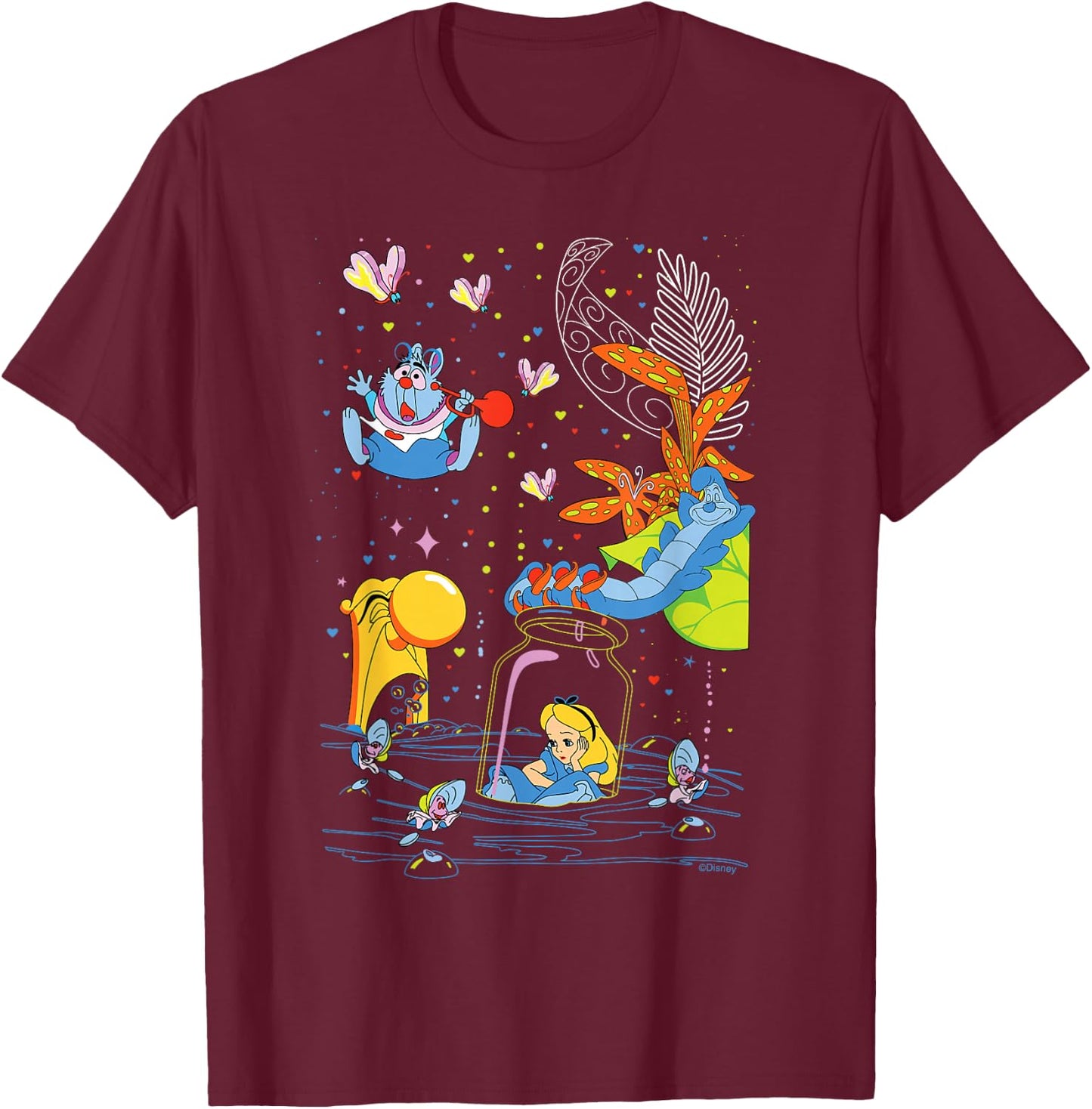 Disney Alice in Wonderland Bottle Adventure Valentine’s Day T-Shirt - T-Shirt | Maroon