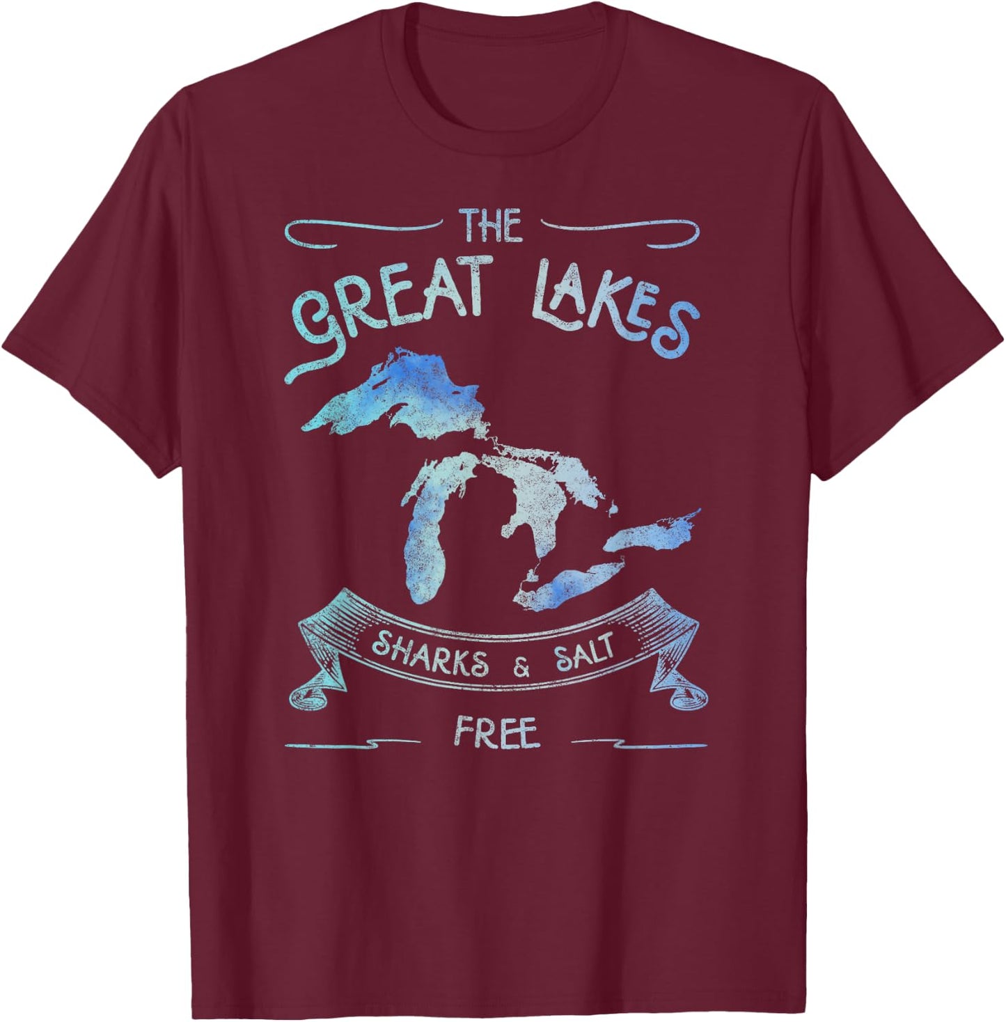 Sharks and Salt Free Great Lakes State Michigan Vacation T-Shirt - T-Shirt | Maroon