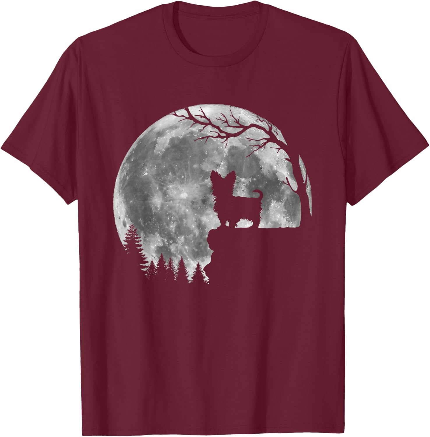 Yorkie Dog Moon Silhouette Funny Lazy Halloween Costume Men Women Kids T-Shirt - T-Shirt | Maroon