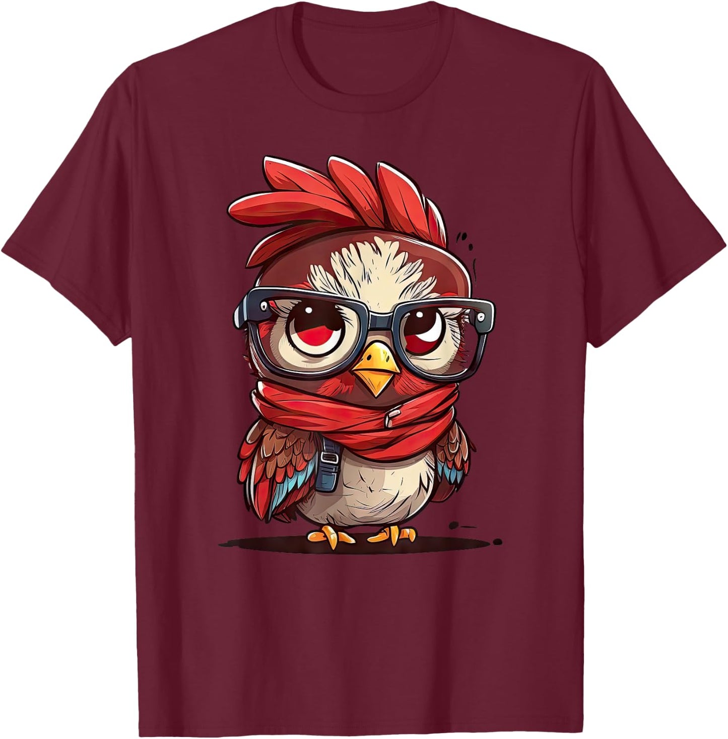 Cute Chicken With Bandana Headband and Glasses Women Girl T-Shirt - T-Shirt | Maroon