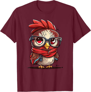 Cute Chicken With Bandana Headband and Glasses Women Girl T-Shirt - T-Shirt | Maroon